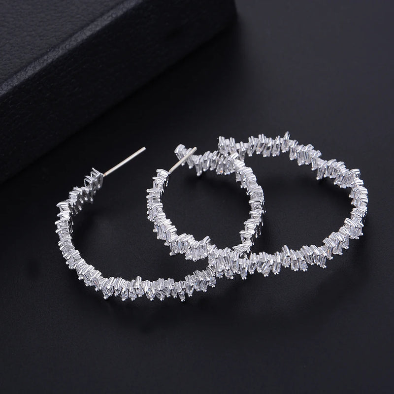 Irregular Geometry Circle Simulated Diamond 5A CZ Women Wedding Party Earrings