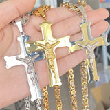 Crucifixion Cross Necklace Men Women Silver Stainless Steel