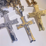 Crucifixion Cross Necklace Men Women Silver Stainless Steel