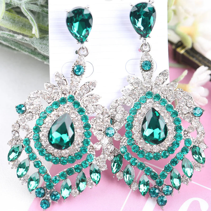 Emerald Crystal Drop Rhinestone Chandelier Earrings