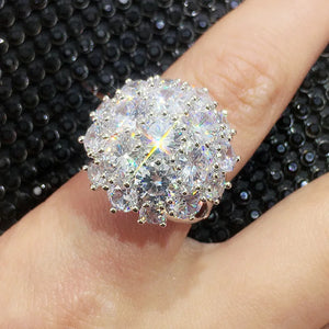 3ct 925 Sterling Silver Big CZ Wedding Band Flower Ring for Lover Gift