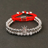 Copper Beads Braided Bracelet with Zircon Crown Disco Balls Charm
