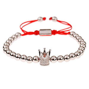Copper Beads Braided Bracelet with Zircon Crown Disco Balls Charm