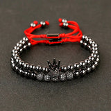 Copper Beads Braided Bracelet with Zircon Crown Disco Balls Charm