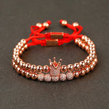 Copper Beads Braided Bracelet with Zircon Crown Disco Balls Charm