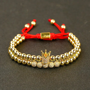 Copper Beads Braided Bracelet with Zircon Crown Disco Balls Charm