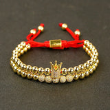 Copper Beads Braided Bracelet with Zircon Crown Disco Balls Charm