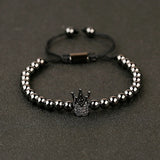 Copper Beads Braided Bracelet with Zircon Crown Disco Balls Charm