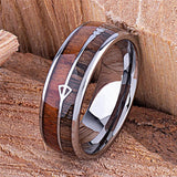 8mm Stainless Steel Mens Ring Koa Wood Inlay Arrow Tungsten Carbide Wedding Band