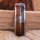 8mm Stainless Steel Mens Ring Koa Wood Inlay Arrow Tungsten Carbide Wedding Band