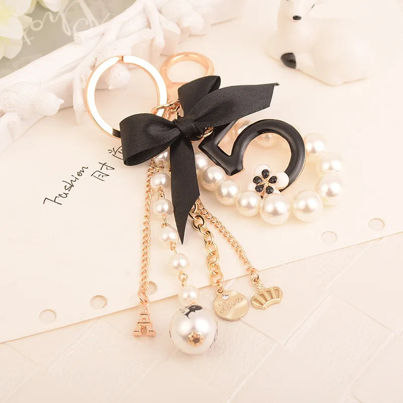 Camellia Pearl Bow Pendant Keychain for Women Bag Decoration