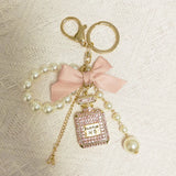 Camellia Pearl Bow Pendant Keychain for Women Bag Decoration