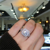 Double Claw Square Zircon Ring Wedding Rhinestone Engagement Valentines Promise