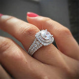 Double Claw Square Zircon Ring Wedding Rhinestone Engagement Valentines Promise