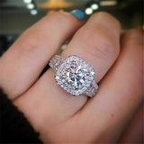 Double Claw Square Zircon Ring Wedding Rhinestone Engagement Valentines Promise
