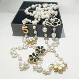 Long Pearl Necklace Double Layer Pendant