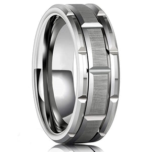 Men's Stainless Steel Wedding Ring with Koa Wood Inlay