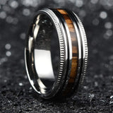 Men's Stainless Steel Wedding Ring with Koa Wood Inlay