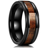 Men's Stainless Steel Wedding Ring with Koa Wood Inlay