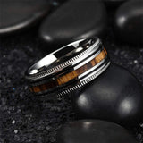 Men's Stainless Steel Wedding Ring with Koa Wood Inlay
