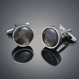 Men's Brown Grey Enamel Crystal Cufflinks Round Wedding Party Cufflink