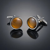 Men's Brown Grey Enamel Crystal Cufflinks Round Wedding Party Cufflink