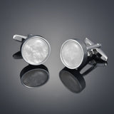 Men's Brown Grey Enamel Crystal Cufflinks Round Wedding Party Cufflink