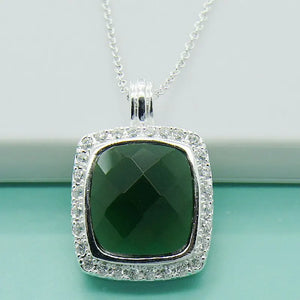 925 Silver Square Green Gem Pendant Necklace For Woman Mother