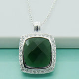 925 Silver Square Green Gem Pendant Necklace For Woman Mother