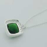925 Silver Square Green Gem Pendant Necklace For Woman Mother