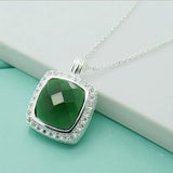 925 Silver Square Green Gem Pendant Necklace For Woman Mother
