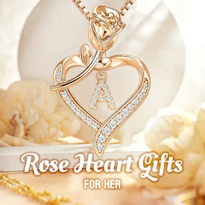 Rose Heart Pendant, 26 Letters Necklace, Birthday & Anniversary Gift