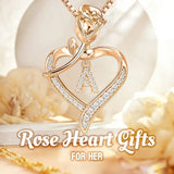 Rose Heart Pendant, 26 Letters Necklace, Birthday & Anniversary Gift