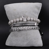 CZ Pave Crown Ball Beaded Bracelet Men