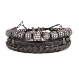 CZ Pave Crown Ball Beaded Bracelet Men