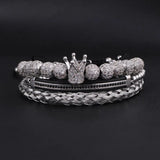 CZ Pave Crown Ball Beaded Bracelet Men