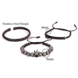 CZ Pave Crown Ball Beaded Bracelet Men