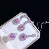 CZ Pink Stone Earrings Silver Bling Ring Necklace Set