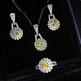 CZ Pink Stone Earrings Silver Bling Ring Necklace Set