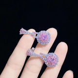 CZ Pink Stone Earrings Silver Bling Ring Necklace Set