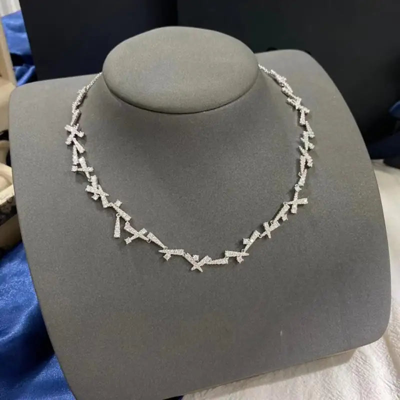 Zirconia Tree Leaf Choker Necklace For Women