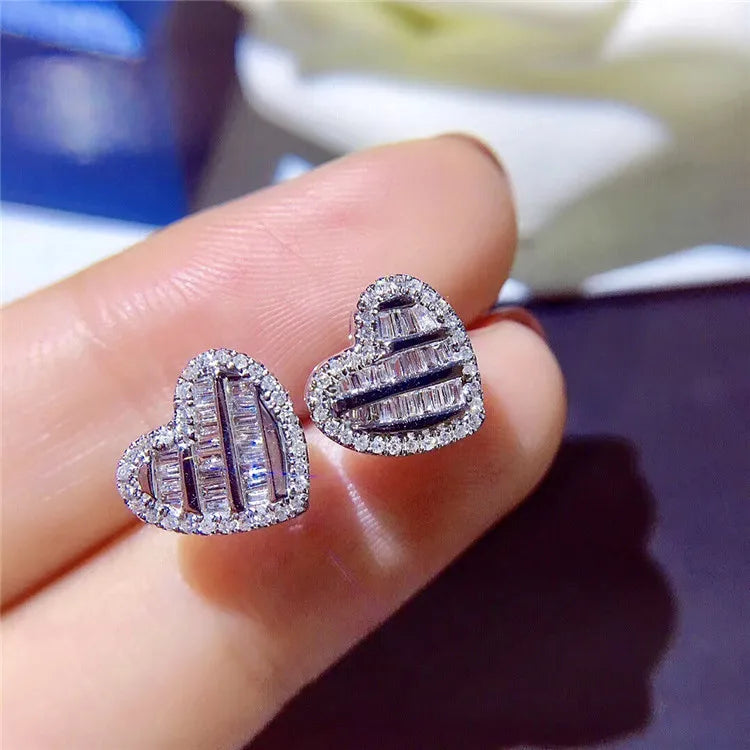 925 Sterling Silver Heart Earrings with Simulated Diamond for Women