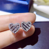 925 Sterling Silver Heart Earrings with Simulated Diamond for Women