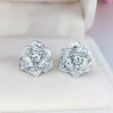 925 Silver Rose Flower Earrings with Simulated Diamond Wedding Jewelry