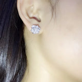 925 Silver Rose Flower Earrings with Simulated Diamond Wedding Jewelry