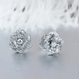 925 Silver Rose Flower Earrings with Simulated Diamond Wedding Jewelry