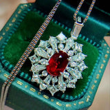 Lab Diamond Ruby Cross Pendant 925 Sterling Silver Flower Jewelry