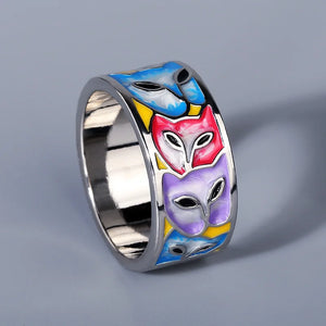 Creative Epoxy Enamel Cat Head 925 Silver Wedding Bridal Ring