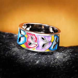 Creative Epoxy Enamel Cat Head 925 Silver Wedding Bridal Ring