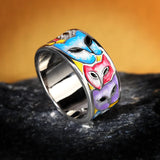 Creative Epoxy Enamel Cat Head 925 Silver Wedding Bridal Ring